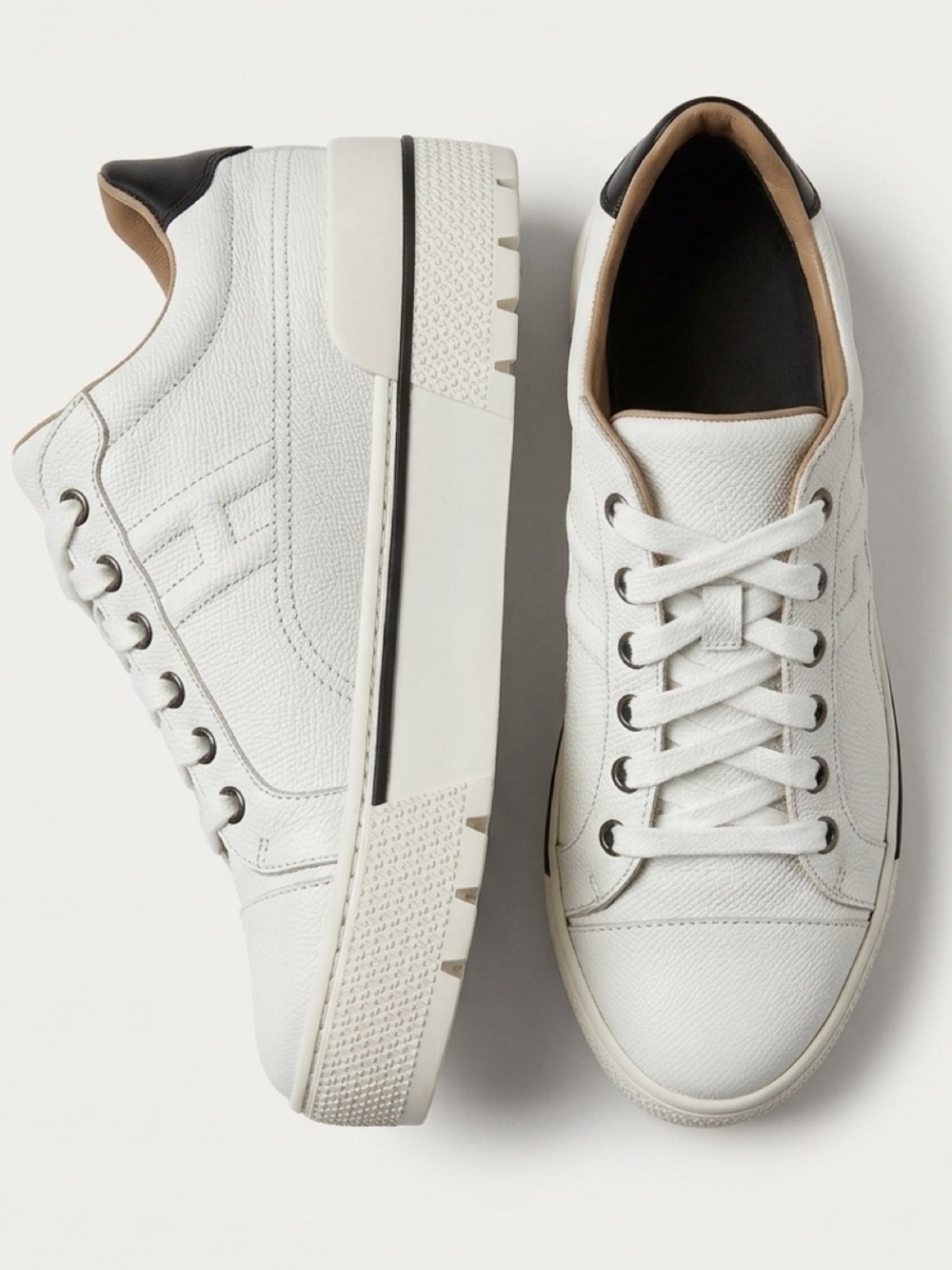 Hermes Voltage Leather Platform H sneakers, wht/blk, H embossed sole, 36(larger)